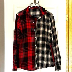 Shein L Womens Teens Oversized Flannel button up shirt two patterns